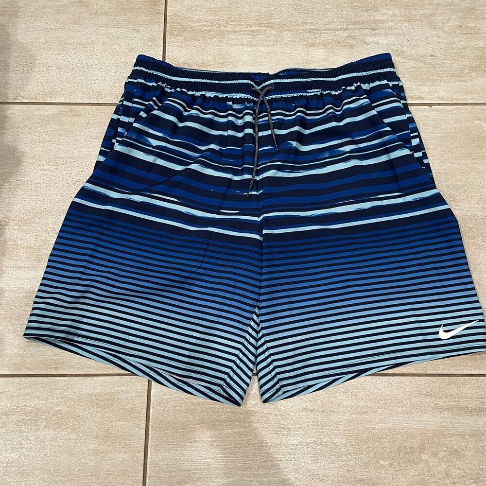 NEW NIKE FADED STRIPE BREAKER 9” BLUE SWIM TRUNKS SZ XXL MENS! - 0201